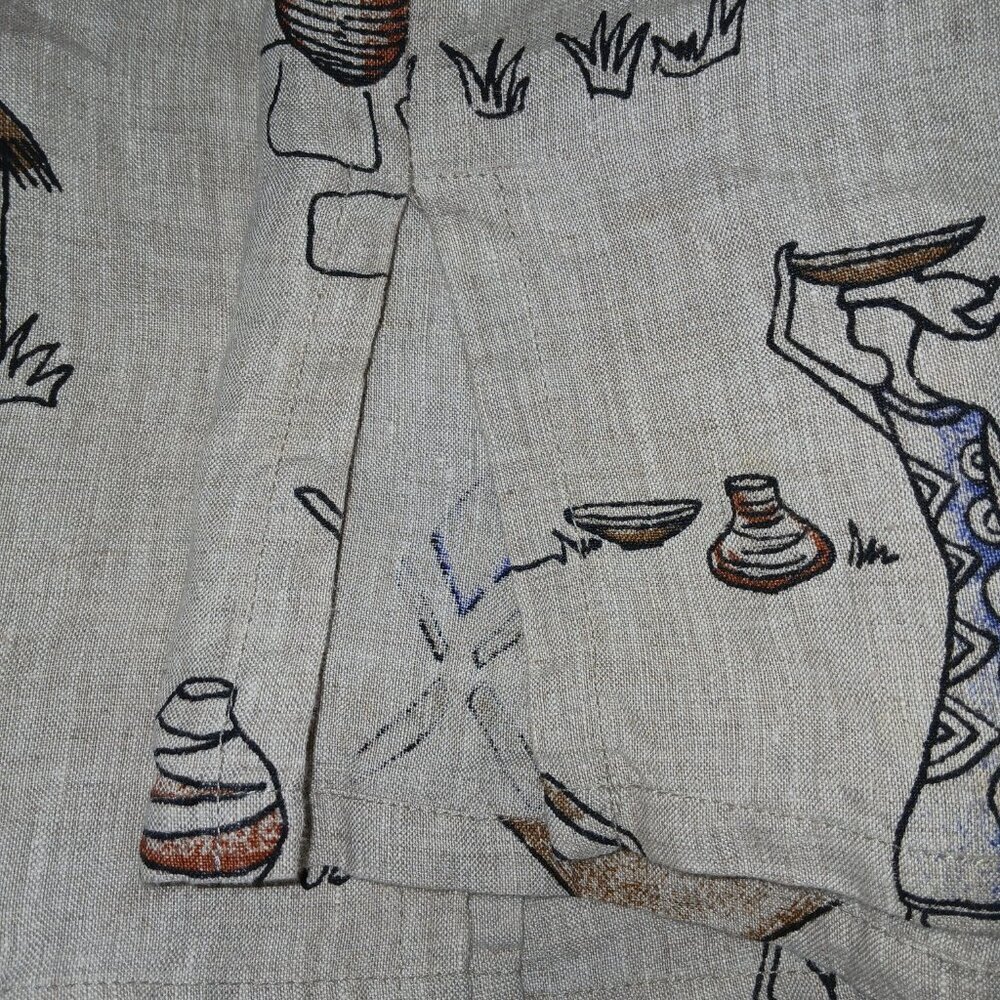 HOT COTTON BY MARC WARE LINEN TOP, SIZE PETITE LARGE, BEIGE, CARIBBEAN ARTSY - Picture 7 of 8